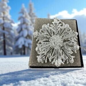 Vintage Hand Spun Glass 3D Snowflake Silver Accents Ornament 3" Original Box